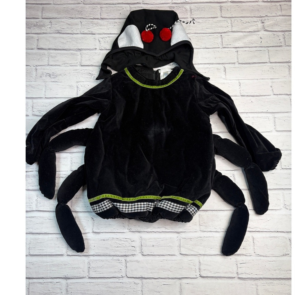 Pottery Barn Kids Spider Halloween Costume Black Velvet Plush Tunic Hood 4-6